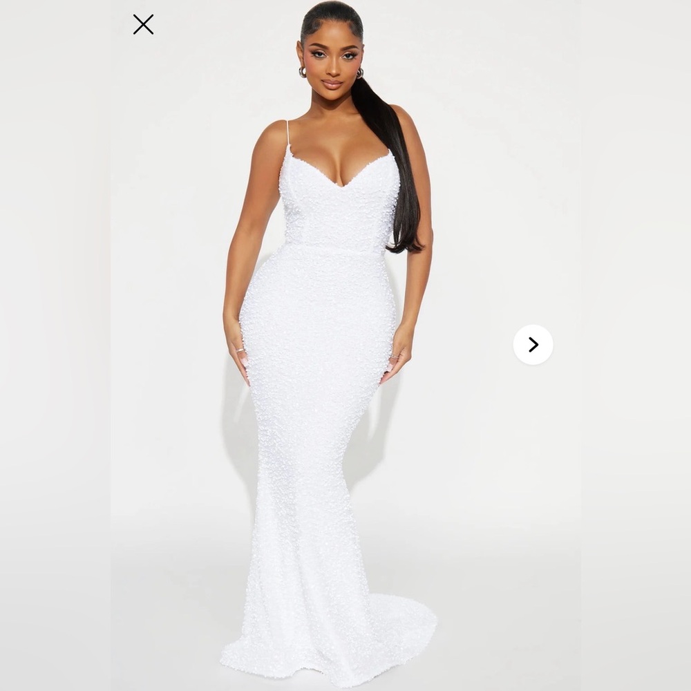 Fashion Nova White Strapless Sequin Gown